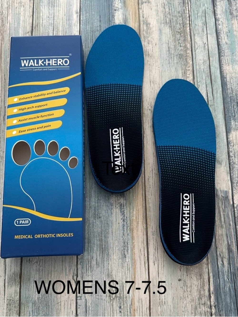 Walk Hero Orthotic Insoles Arch Support Mens 5-5.5 | Womens 7-7.5 Blue Open Box
